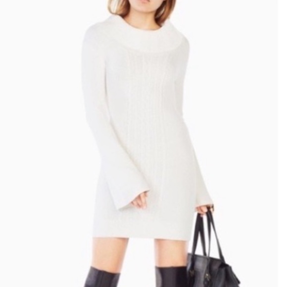 BCBG White Sweater Dress Laylah Tunic Bell Sleeve Medium NWT BCBGMaxAzria - Picture 1 of 7